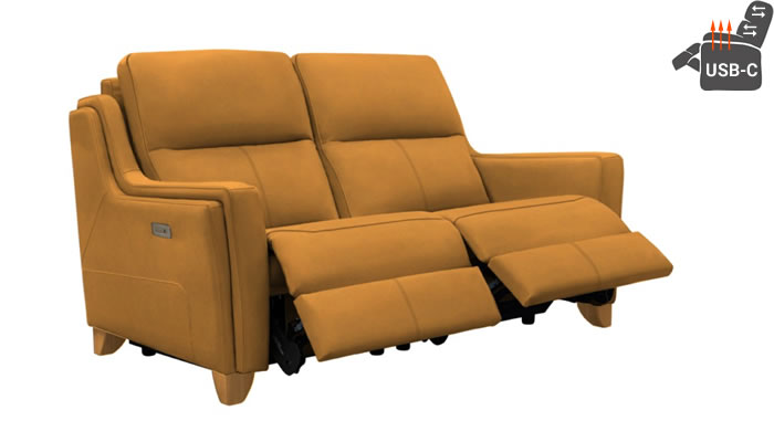 Parker Knoll Portland 2 Seater Double Power Plus Recliner Headrests Lumbar USB Heated Seats Rocco Cedar Leather Teak Leg